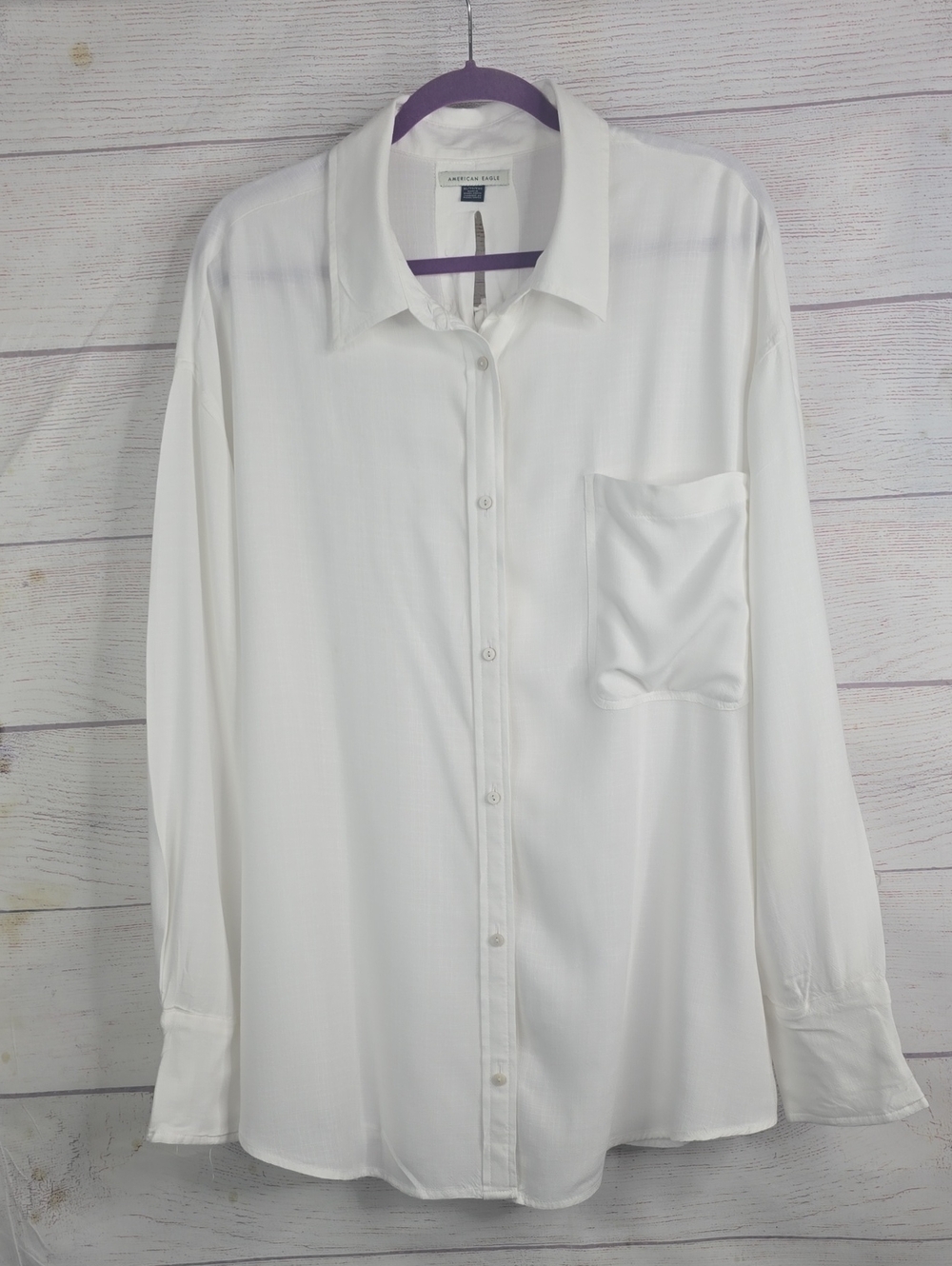 American Eagle Outfitters White Long-Sleeve Button-Up  Open Back Tie Shirt Sz XL